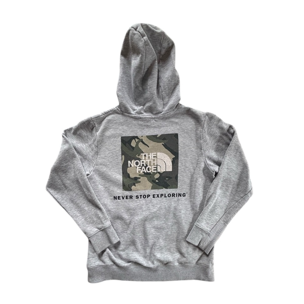 The North Face Boy’s 10-12yo Gray Hoodie w “Never Stop Exploring” Camo Graphic - Picture 3 of 17